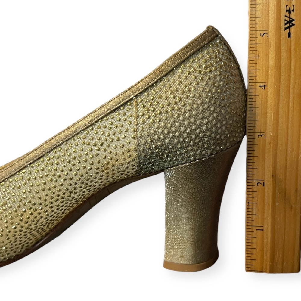 NINA Gold Mesh Glittery Square Toe Evening Pump Size 8 - Picture 2 of 5
